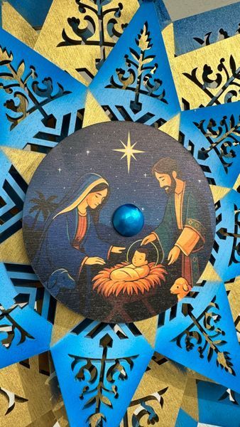 copy_Червона дерев'яна різдвяна зірка звізда 75 см з балабонами і стрічками XL002 фото